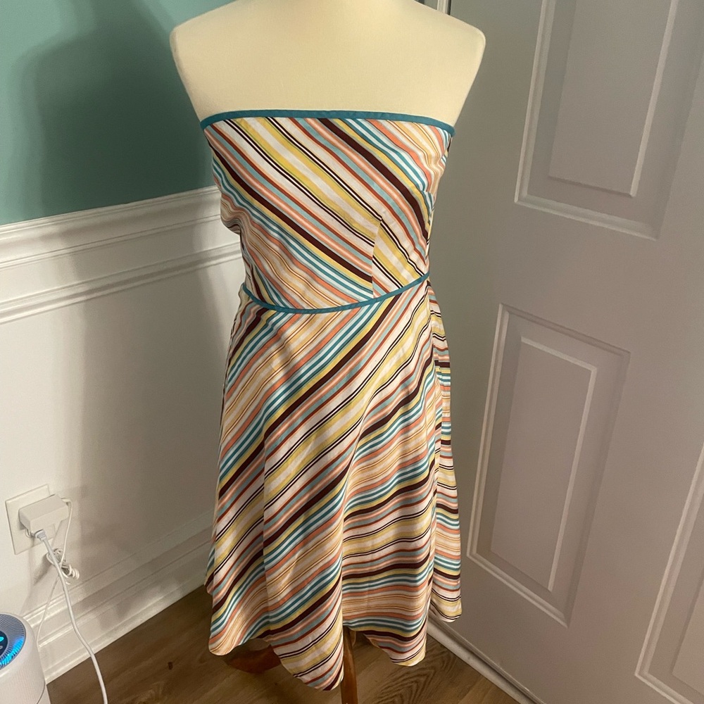 Ann Taylor Loft Strapless Multicolor Strip A Line Dress 6